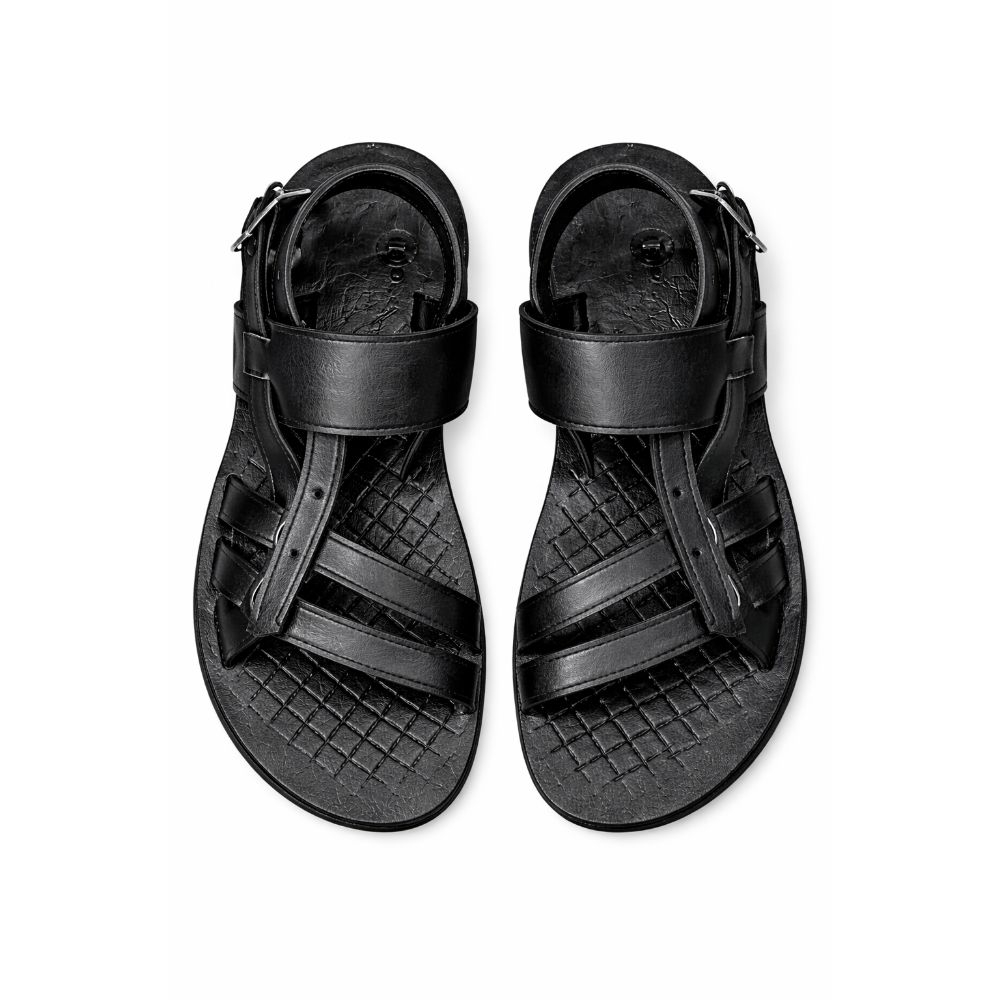 Mens Black Multi Strap Buckle Sandal